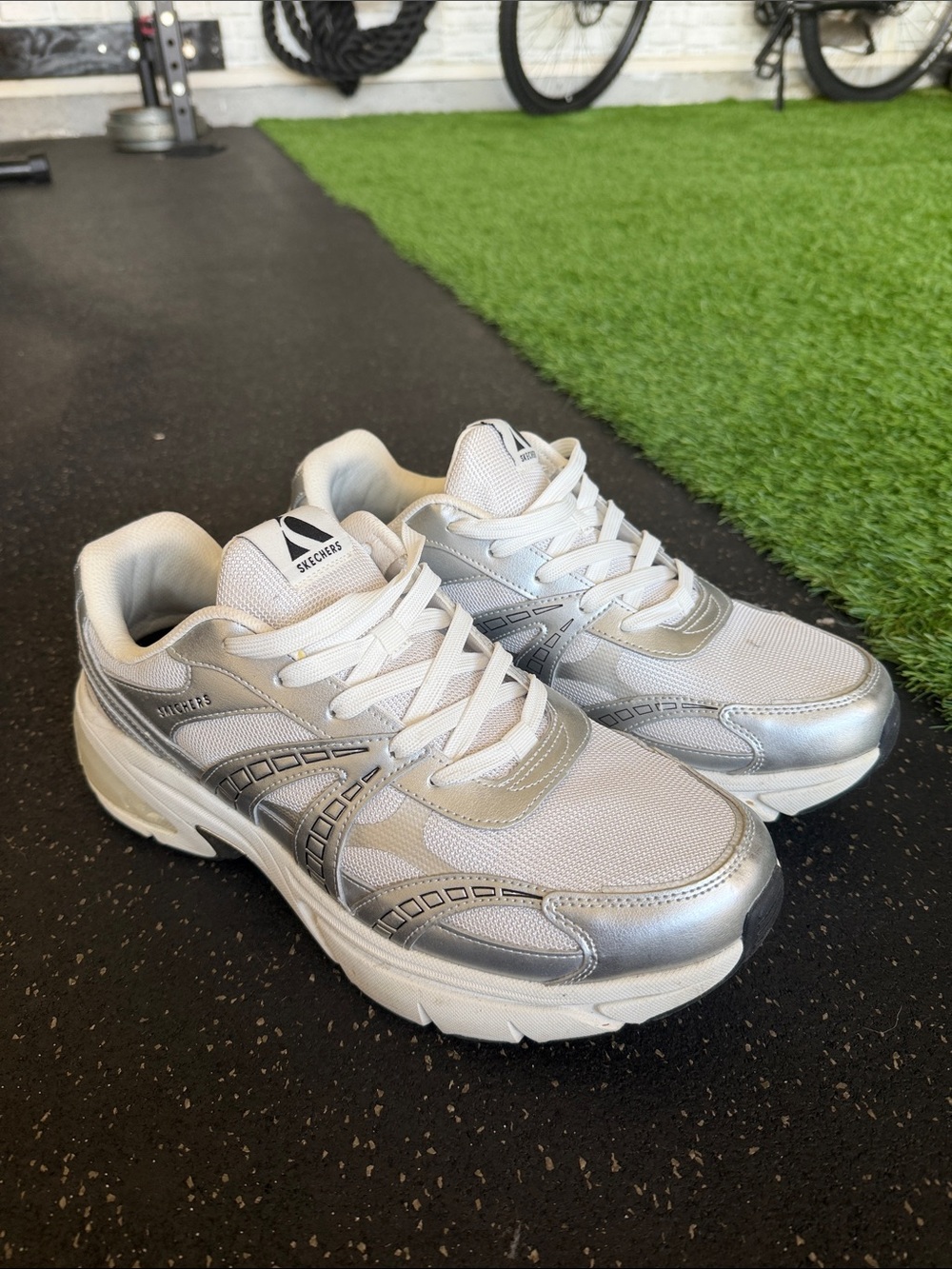 Skechers Silver and White Athletic Sneakers